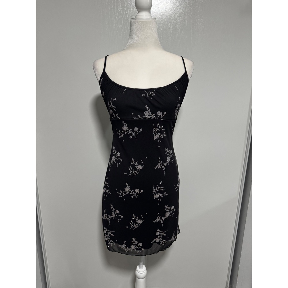 Vintage Weather Vane Black Silver Glitter Floral Mesh Mini Dress Small 90s Goth